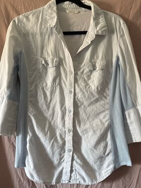 Cavalini White Button-Down Shirt with Pale Blue Side Panels